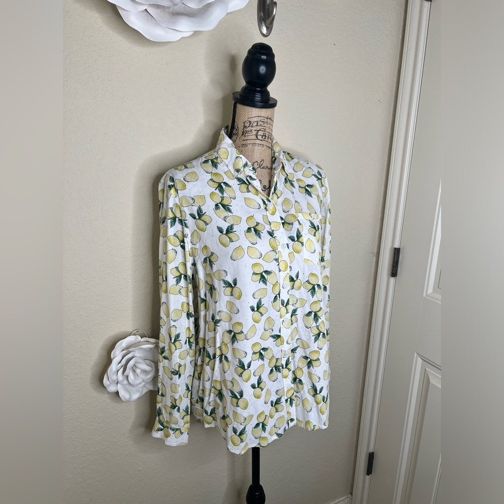 NTM: BeachLunchLounge Lemon Printed Alanna Button Down Long Sleeve Top Sz L - Picture 6 of 16